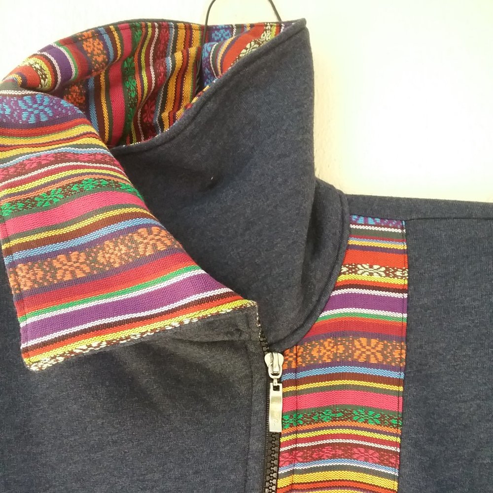 New Multicolored Slant -Zipper  Sweatshirt Jacket